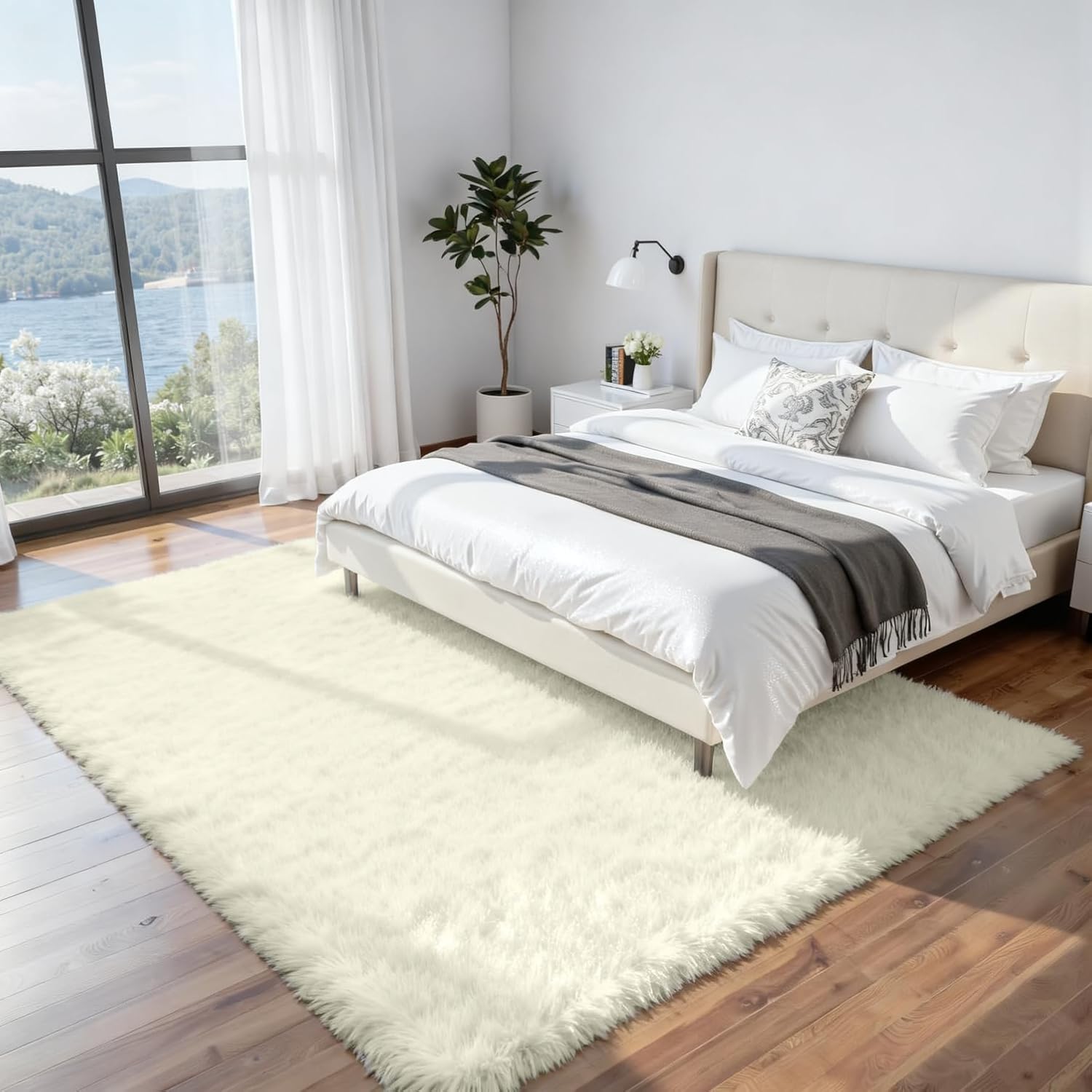 8x10 Area Rugs for Living Room Rug: Soft Fluffy Shag Cream White Rugs for Bedroom, Non-Slip Large Fuzzy Plush Rug Indoor Floor Carpet for Nursery Kids Boys Girl Room, Dorm, Playroom, Modern Home Decor Cream White 8' x 10' (Rectangular)