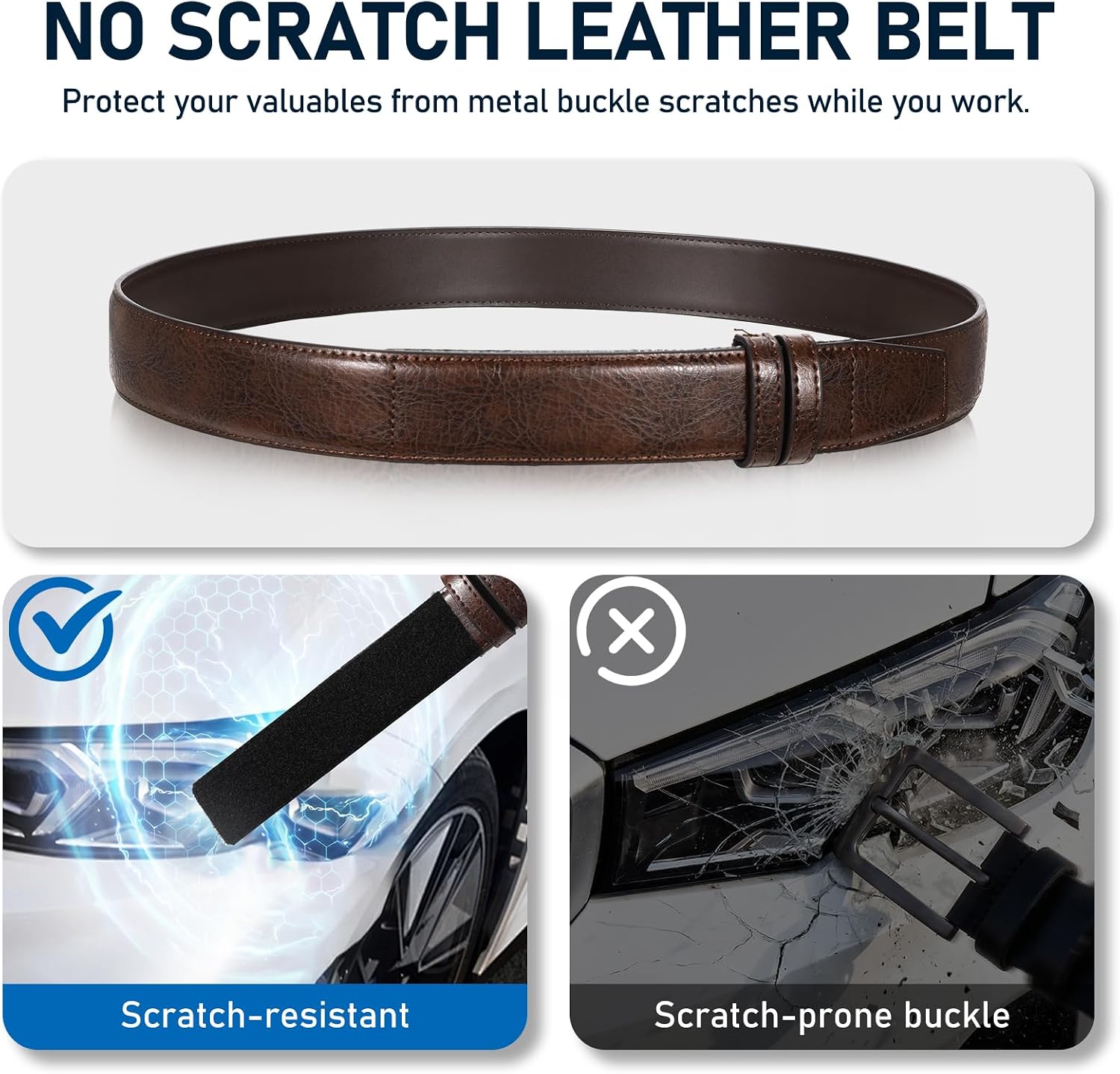 Mechanic Buckless Belts for Men No Scratch Leather Work Hook and Loop Belt image 4