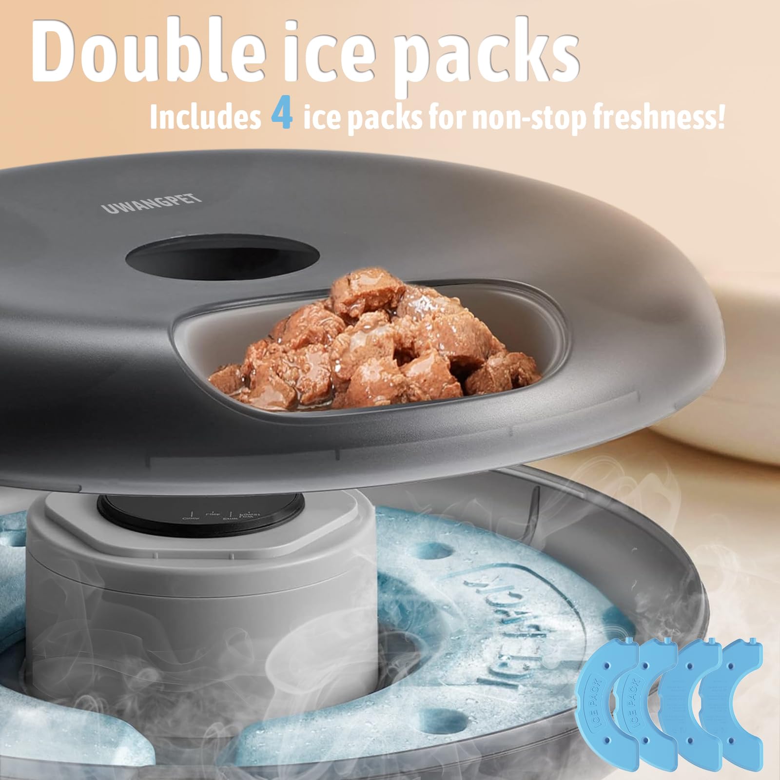 Wireless Automatic Cat Feeder with 4 Ice Packs,6-Compartment Feeding Tray,Rechargeable High-Capacity Battery Timer Cat Feeder,for Cats and Small Dogs - Black - image 3