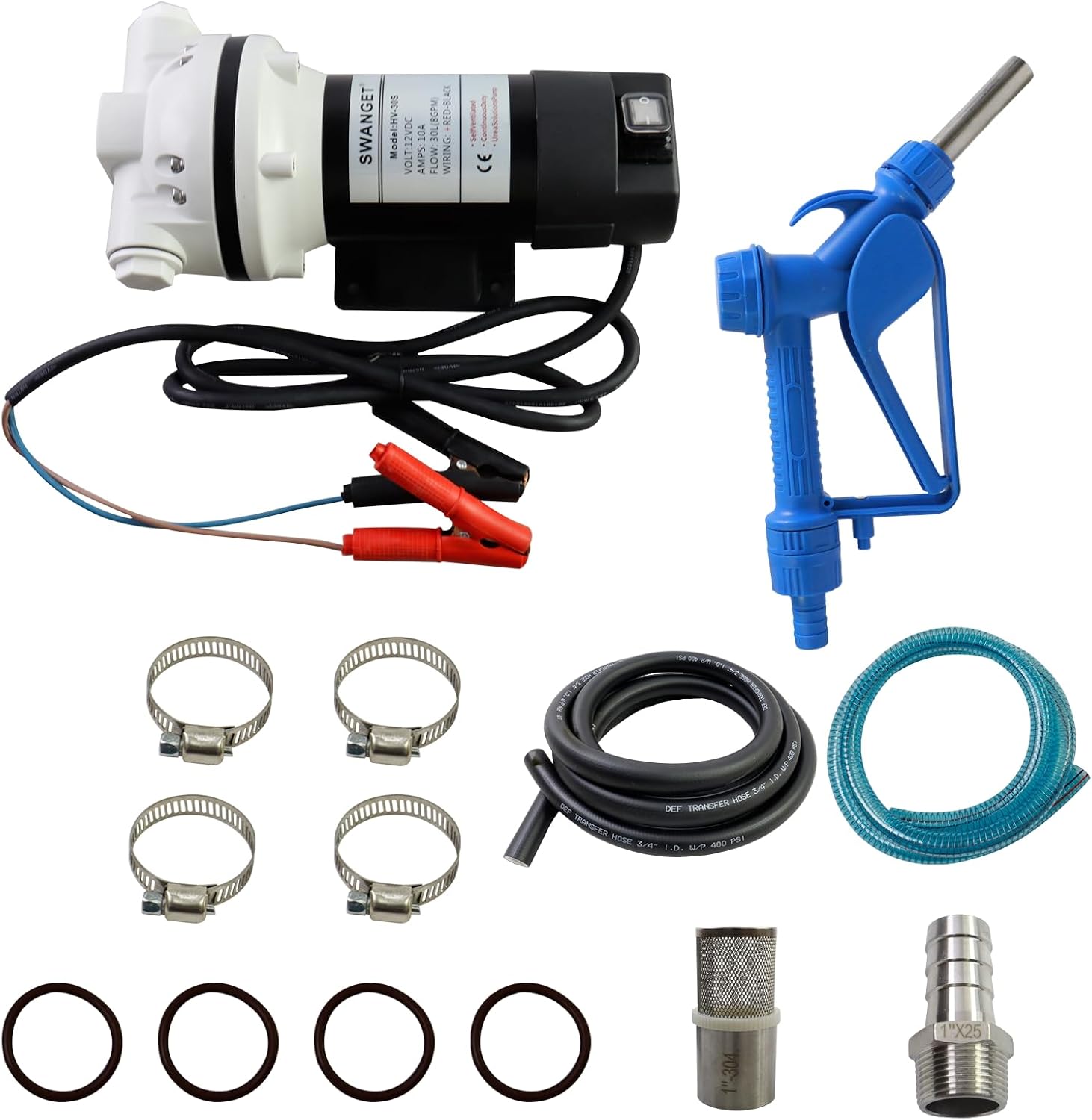 DEF Pump 12 Volt, Pump Kit for DEF, Drums, And Wall Mounts, Includes,Coupler,Flow Meter,10.6 GPM 23PSI, Lift 11m
