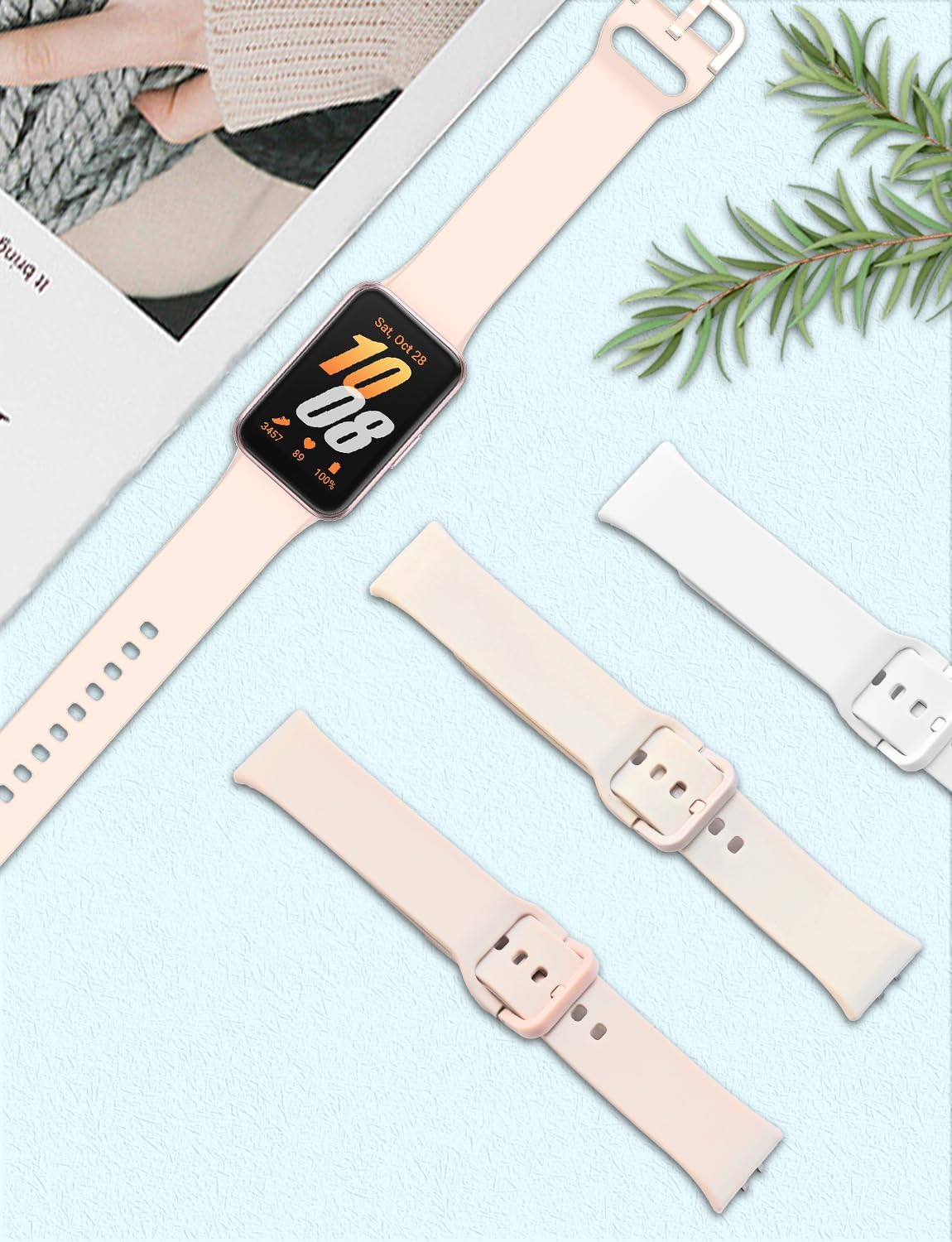 Strap Compatible with Samsung Galaxy Fit 3 Silicone Straps Men Women Replacement Wristbands for Smartwatches Galaxy Fit 3 SM-R390 (No Watch), Pink+White+Ivory image 4