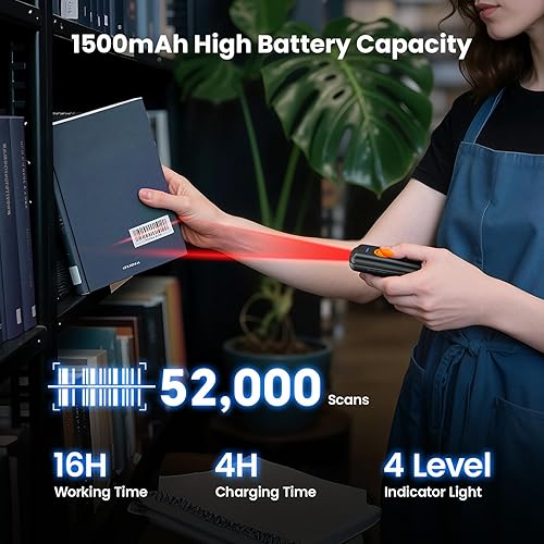 Miniatura 4 de Eyoyo Mini escáner de código de barras Bluetooth escaneo 1D rápido y preciso, escáner de código de barras inalámbrico y USB con cable para