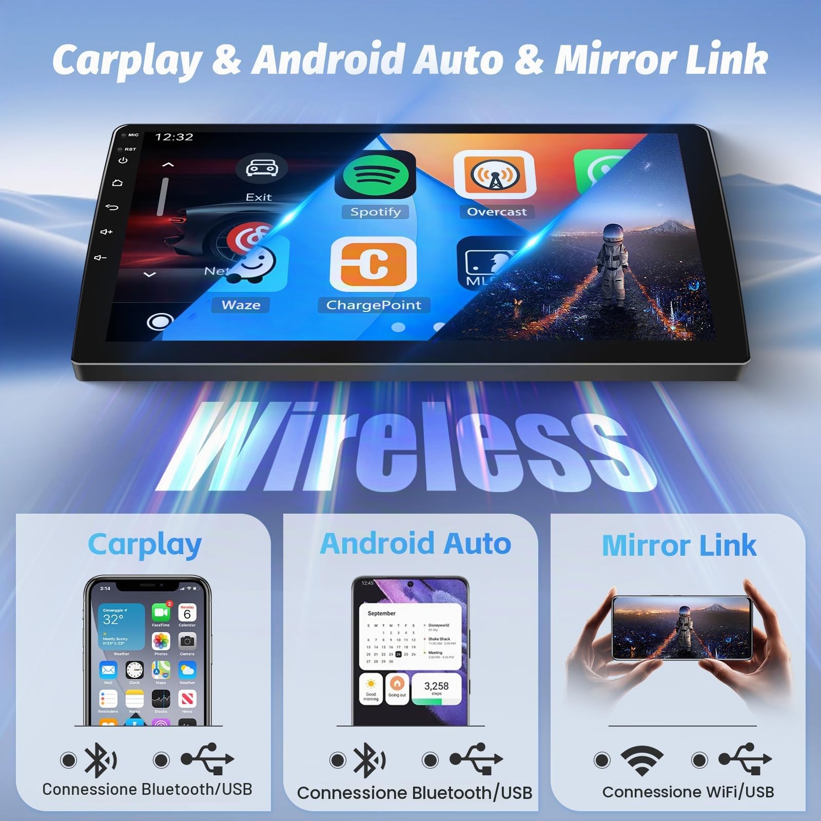 Roinvou DAB/DAB+ 4G+64GB Radio per Kia sportage 2010-2016 Android 15 Soporta Wireless CarPlay Android Auto, 9 Pollici Schermo per Auto con Bluetooth WIFI GPS HIFI FM/RDS SWC AHD Telecamera