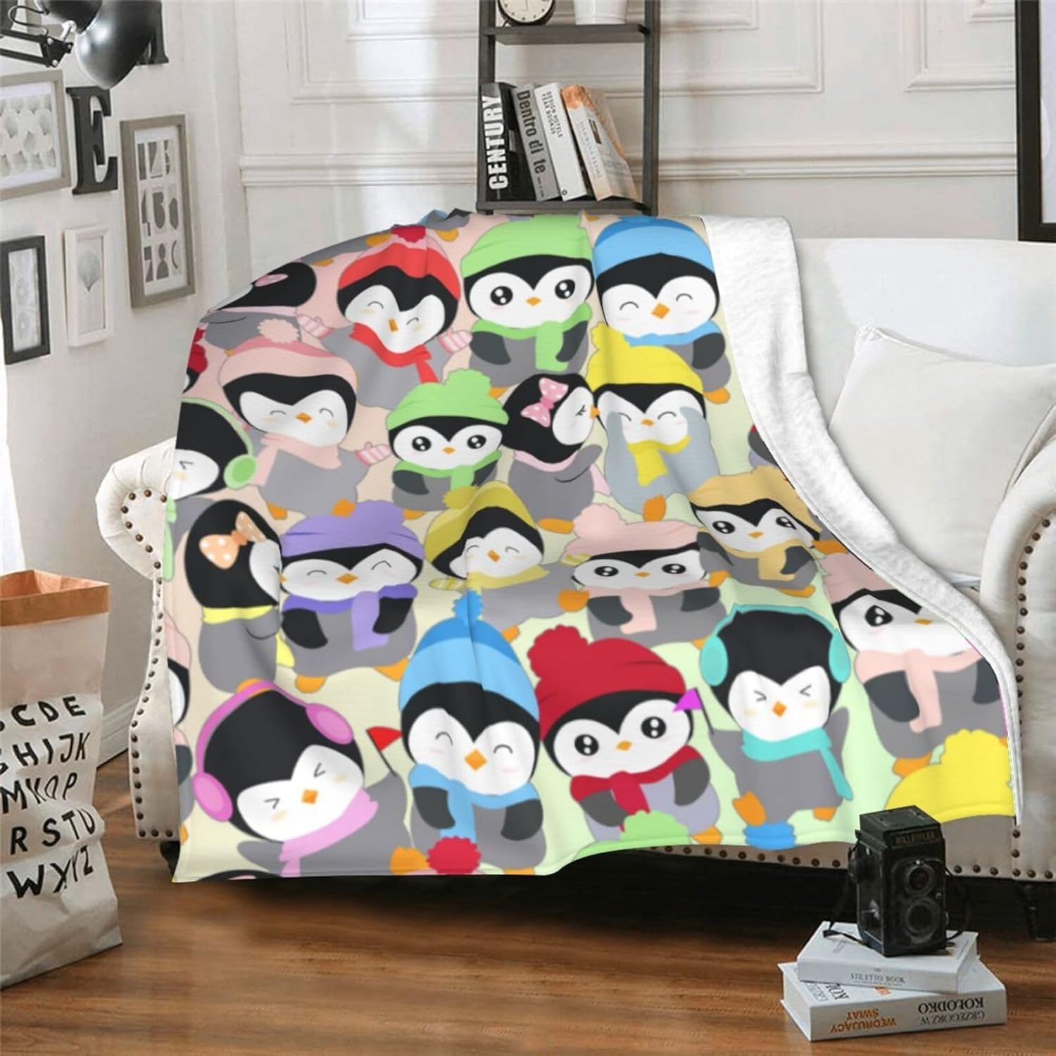 Penguin Blanket, 40"x50" Flannel Cute Penguins Themed Stuffed Animal Colorful Throw, Soft Nap Throw Blanket for Home Boys Girls Women Penguin Lovers Gifts - Image 2