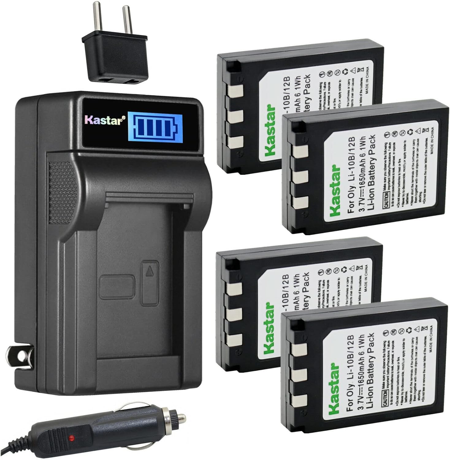 Kastar 4-Pack DB-L10 Battery and LCD AC Charger Compatible with Sanyo Xacti VPC-AZ3, Xacti VPC-AZ3EX, Xacti VPC-J1, Xacti VPC-J1EX, Xacti VPC-J2, Xacti VPC-J2EX, Xacti VPC-MZ3 Digital Cameras