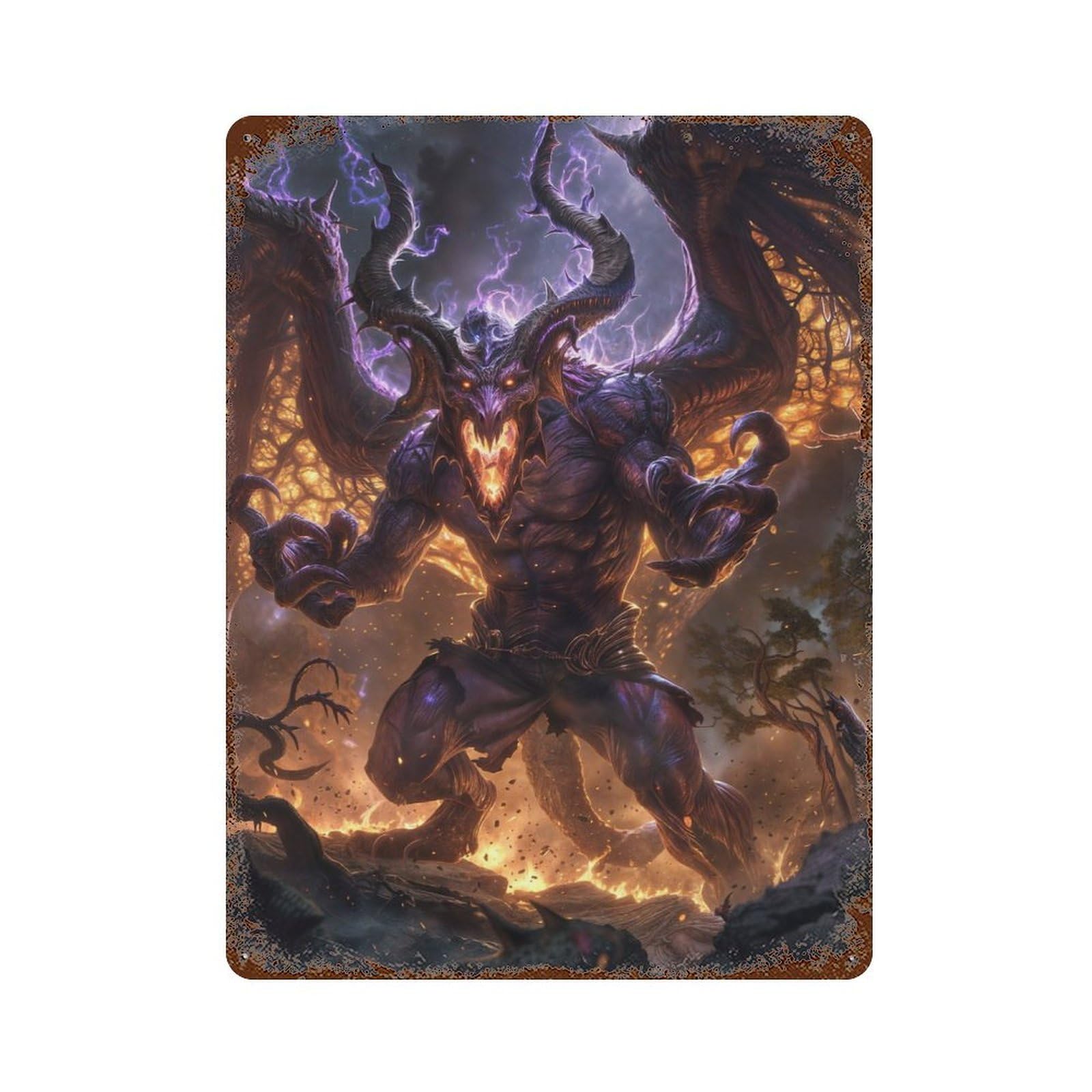 Twisted Demon Fury 15.7"x11.8" Rustic Tin Plaque, Farmhouse Wall Decor for Basement, Hobby Room And Garage Decor