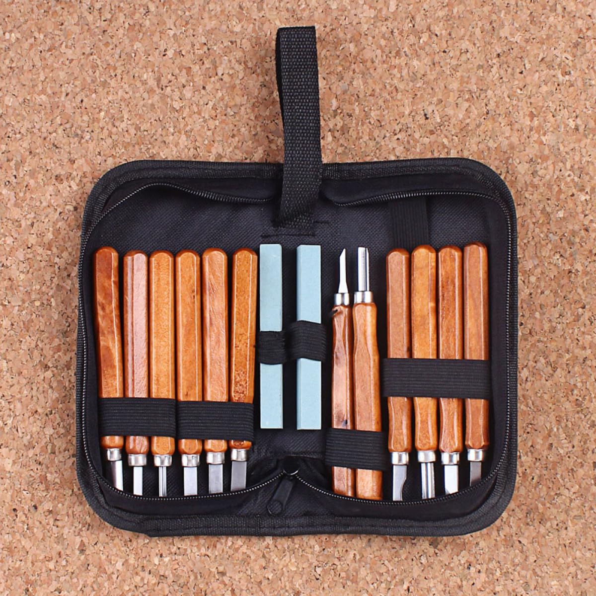 ORFOFE Professionelles Holzschnitzset mit 14 teiligem Meißel und Wetzstein Satz im Canvas Werkzeugbeutel Vielseitig für Holz Speckstein Ton Geeignet für Anfänger und Hobby Handwerker