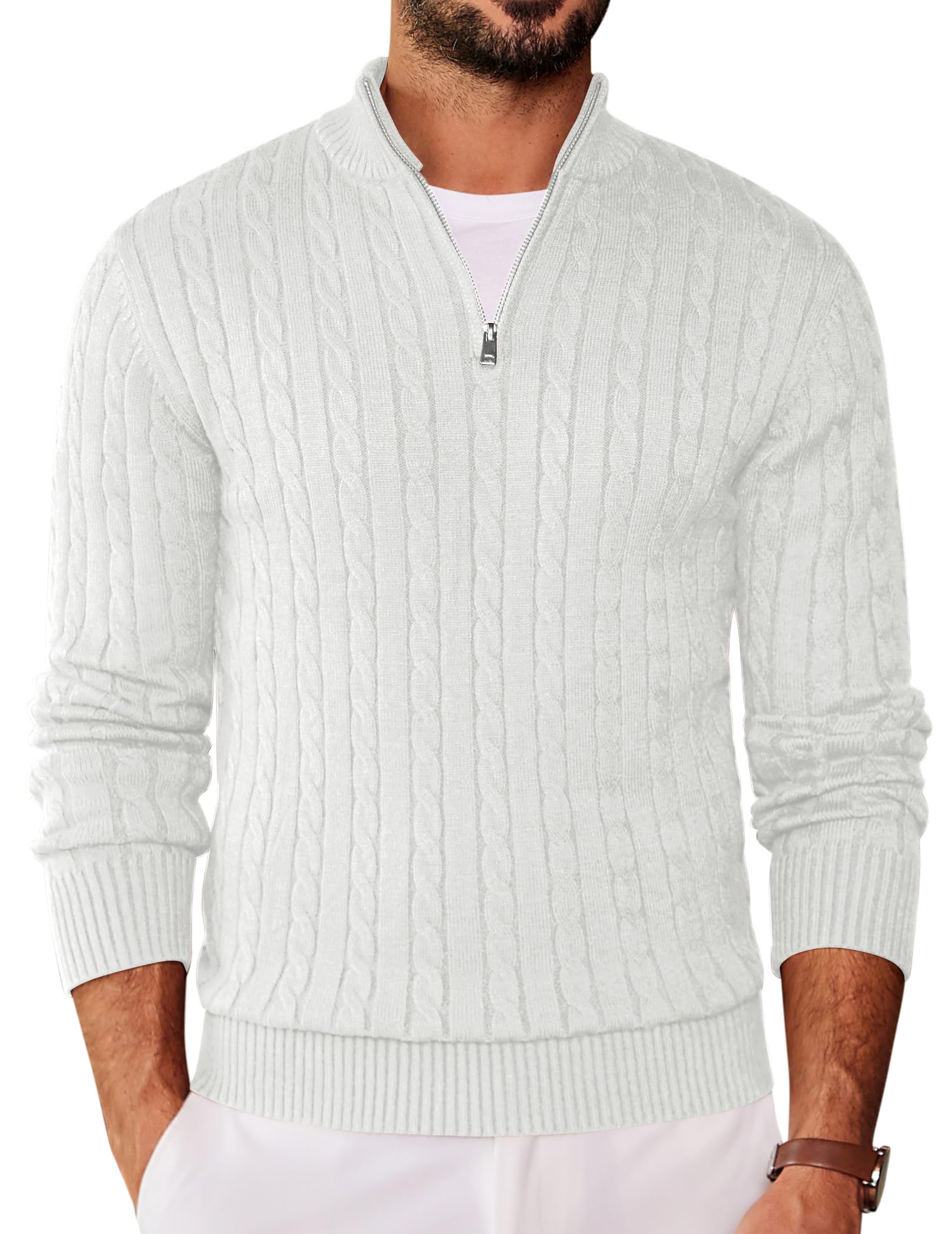 Pull Homme Demi-zip COOFANDY - Col Montant - Maille Fine - Manches Longues - Hiver - Coupe Classique - Plusieurs Coloris