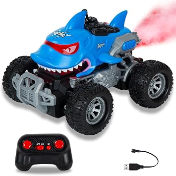 Remote Control Monster Truck for Boys, Shark RC Cars, RC Monster Truck with Spray LED Light, Gift Toy for Boys Kids