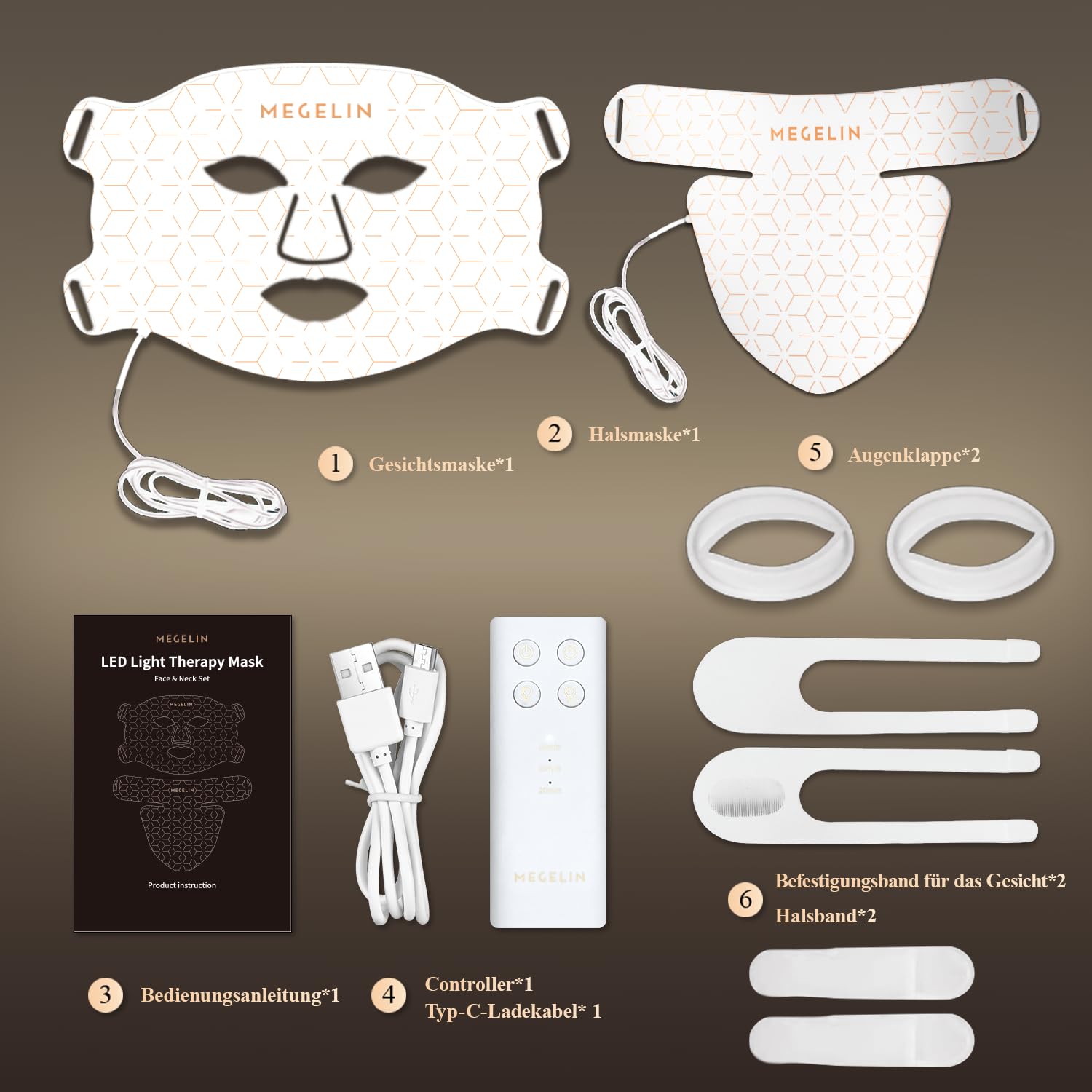 MEGELIN Led Rotlichttherapie Gesicht & Hals Maske, 7 Farben Led Lichttherapie Gesichtsmaske, Infrarot-Rotlicht-Therapie-Maske, Infrarot-Licht-Hautverjüngung (Weiß)