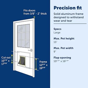 PetSafe Freedom Aluminum Dog & Cat Door, Pets up to 100 lbs, Large, White | Solid Aluminum Frame with Reinforced Corners, Flap Opening 10.25 W x 16.25 H, Fits Doors 3/8-2 in Thick