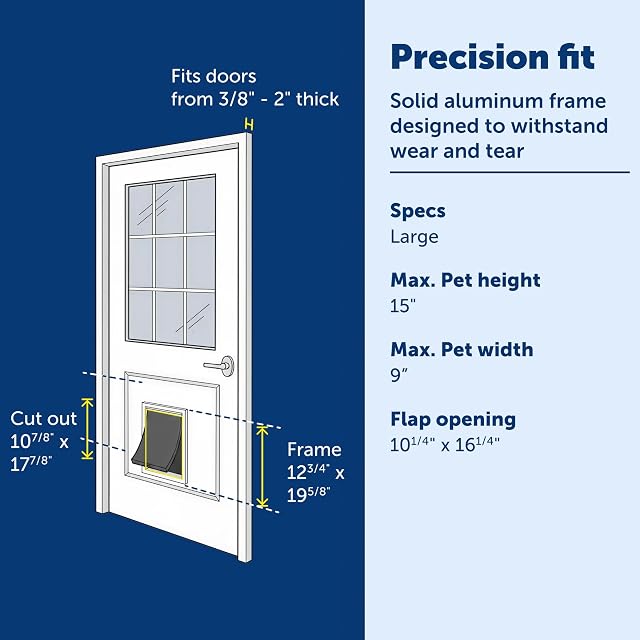 Foto 3 de 7 de PetSafe Freedom - Puerta de Aluminio para Mascotas, Grande, Blanca, Solapa de Vinilo Tintada