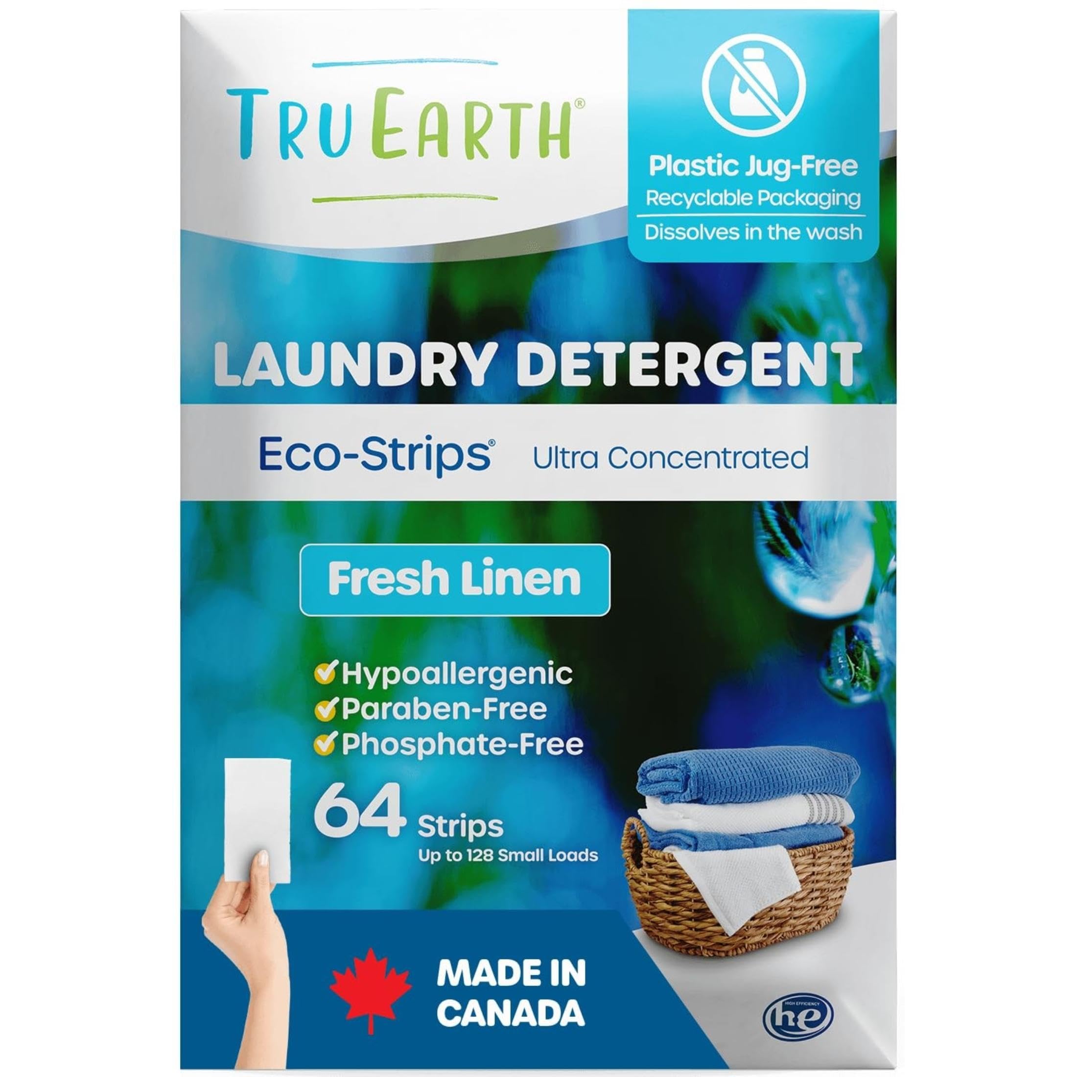 Tru Earth Dry Laundry Detergent Sheets, Fresh Linen, 64 Strips
