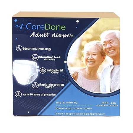 CareDone(Packof10) Absorbent Plus Overnight Brief Bag,Tape Style Diapers For Adults with Maximum Absorbency, Odor protection, Leak Protection, Disposable Incontinence Briefs with Tabs for Men &Women.