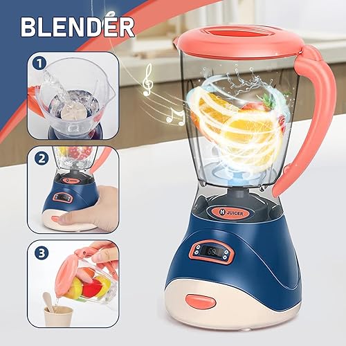 Miniatura 4 de Juguetes surtidos para niños, incluye cafetera, licuadora, máquina de frutas y tostadora, delantal y tazas, con luces y sonidos realistas, regalo de