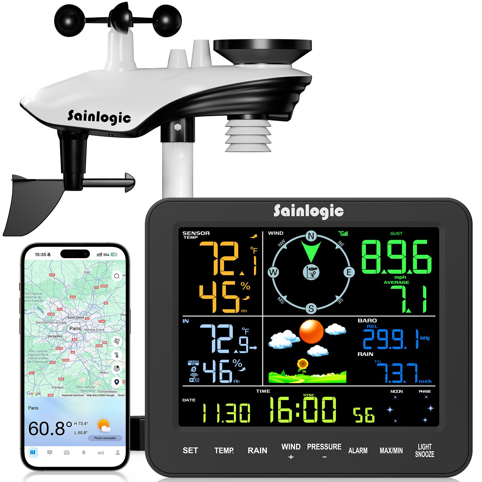 Sainlogic Station météo radio avec capteur extérieur pluviomètre