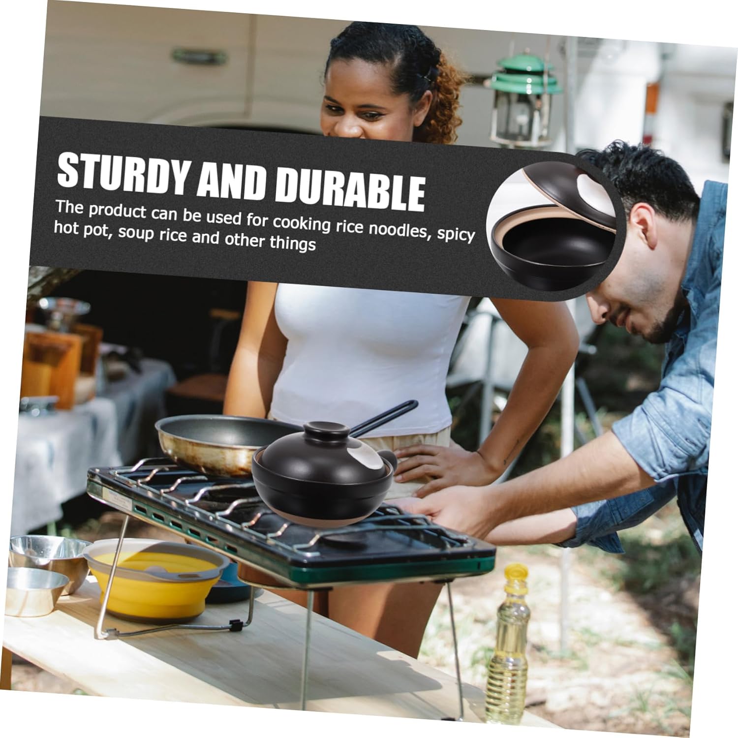 Small Single Handle Pot with Lid Heat-resistant Ceramic Casserole for Soup Rice Braised Dishes Kitchen Cookware for One Person Easy-clean Smooth Surface