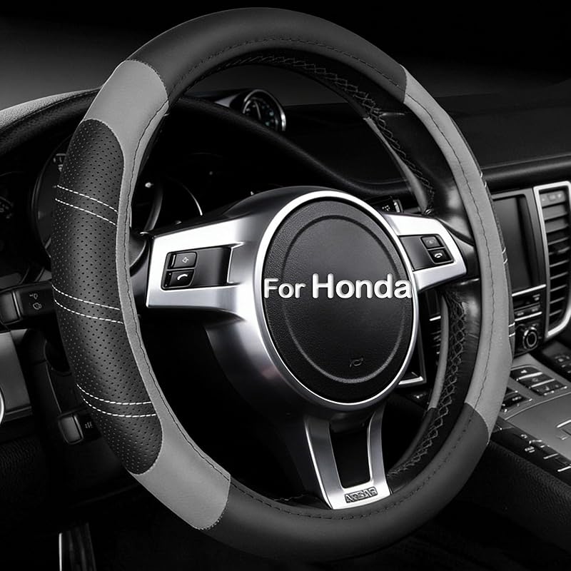 Capa para volante Honda Accord, Civic, CR-V, HR-V e Pilot em couro sintético Black-Grey 37–38 cm NBTEPEM