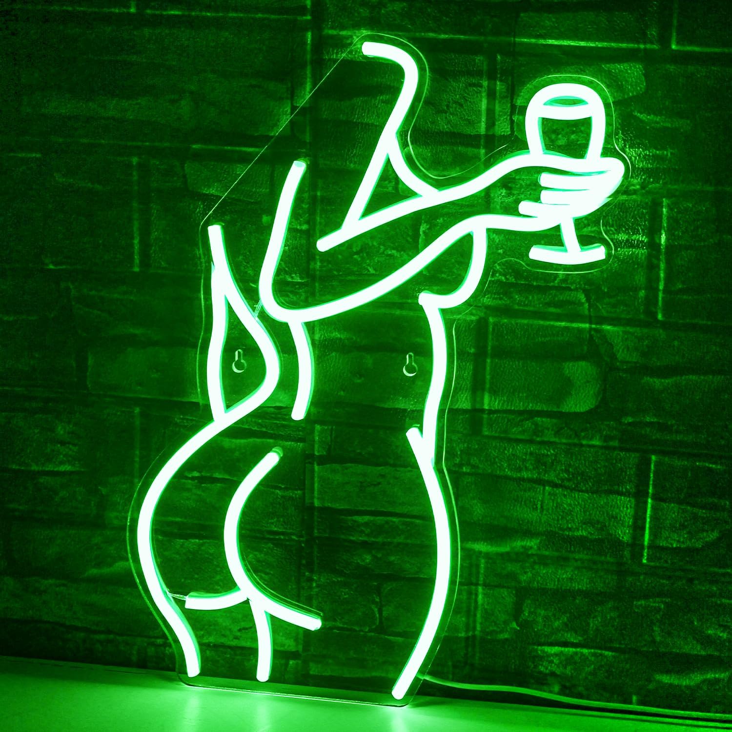 Beer Bar Neon Sign Green Lady Neon Light Signs LED Neon Signs for Wall Decoration Art Women Body Neon Sign USB Power Light Signs for Bedroom Bar Club Store Party Gift