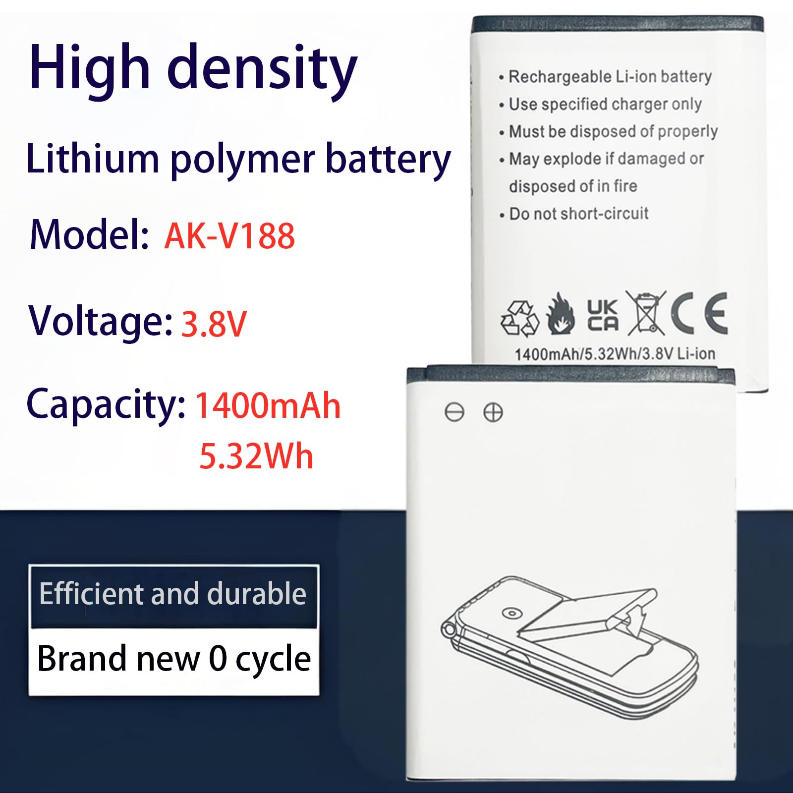 Emporia Touch Smart 2 - Batteria di ricambio AK-V188, 1400 mAh, compatibile con Emporia Touch Smart 2