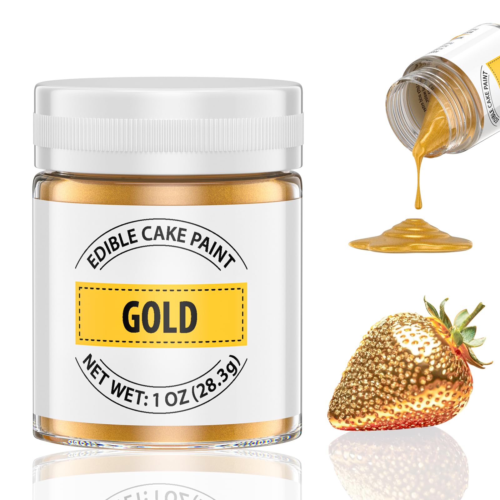 Waysroma Gold Essbarer Glitzer, 28g Flüssiges Essbares Glitzerpulver für Kuchen - Eskalieren Metallisch Glitzers Paint für Fondant, Schokolade, Kuchendeko, Lebensmittel Glitzer Glitzerpuder für Torten