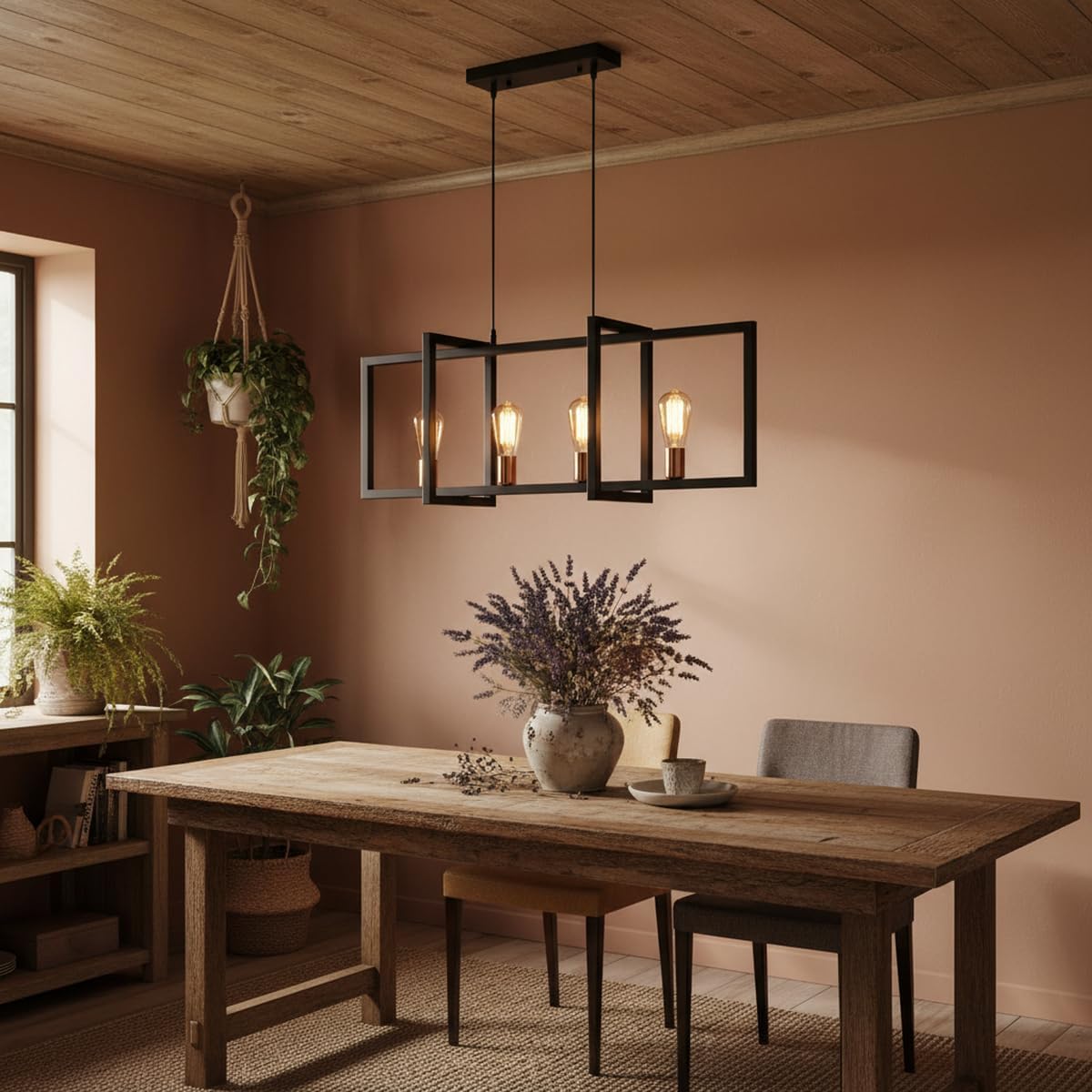Farmhouse Cage Chandelier E26 4 Lights Kitchen Island Gold Black Pendant Ceiling Fixture for Dining Living Room Bar Loft