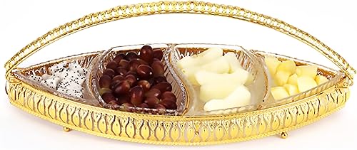 Miniatura 4 de chandler Golden Fruit Basket with Handle Glass Appetizer Plate Tableware Service Ware Golden Metal with Handle for Party and Wedding Service Middle