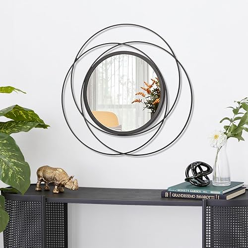 Miniatura 2 de HLFMVWE Espejo circular negro de pared de metal, espejo decorativo de pared de metal pequeño, espejo de pared redonda para el hogar, decoración de