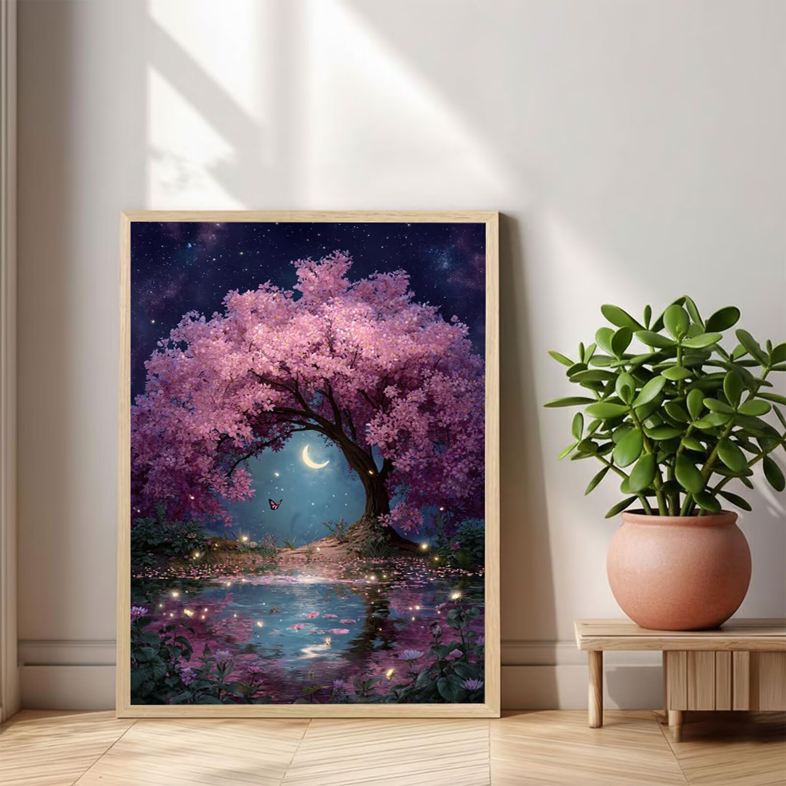 Zestaw do malowania diamentami 5D - Księżyc i drzewo - 80 x 120 cm diamentowe malowanie dla dorosłych, kreatywne rękodzieło antystresowe, pełna wiertło mozaika diamentowa kryształy, prezenty dla