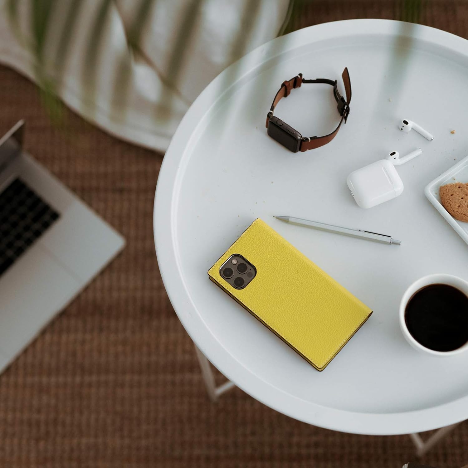 D8 Neon Full Grain Leather Wallet Case for iPhone 14 Plus - Handcrafted Diary Style with Card Holders and Side Cash Pocket, Gift Box Included (Lemon)