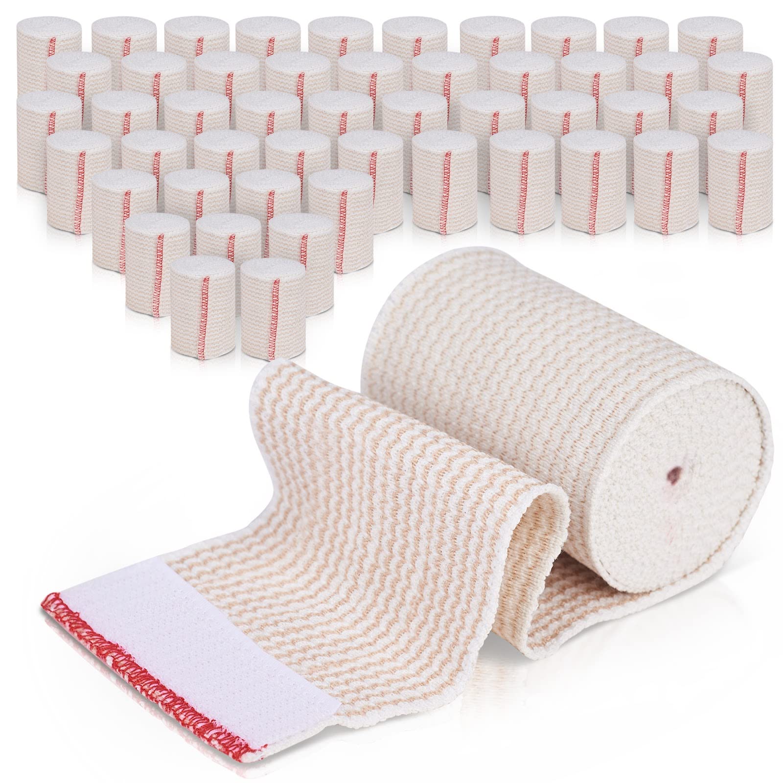 GT Premium Elastic Bandage Wrap (3" 50 Pack) - Hook & Loop Fasteners at Both Ends - Latex Free Hypoallergenic Compression Roll - Reusable Bandages for