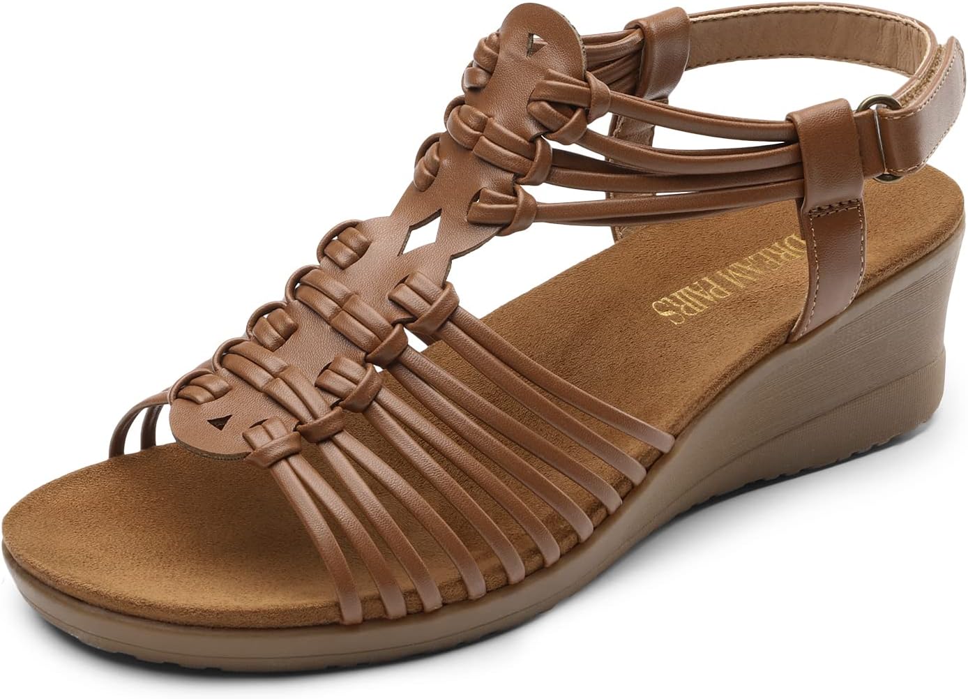 (ONLY ONE PIECE )DREAM PAIRS Women's Comfortable Strappy Low Heel Open Toe Slip-On Wedge Sandals Arch Support for Summer Dressy Shoes 9.5 Brown