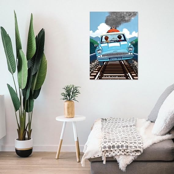 MIGHTYPRINT Harry Potter – Harry Ron – Flying Ford Anglia - Durable 17” x 24 Wall Art – NOT Made of Paper – Officially Licensed Collectible