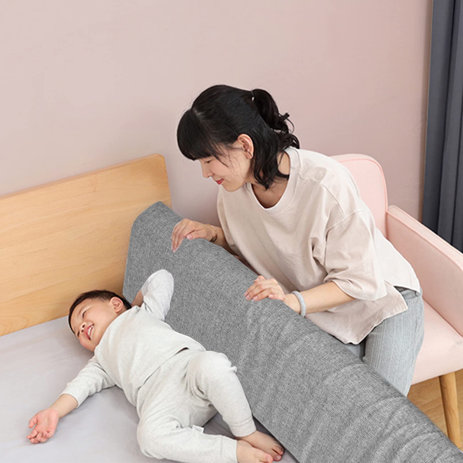 FIVMEN Barrera para cama de 200 cm, 40 – 60 cm, 5 agujeros, altura ajustable, borde de cama flexible