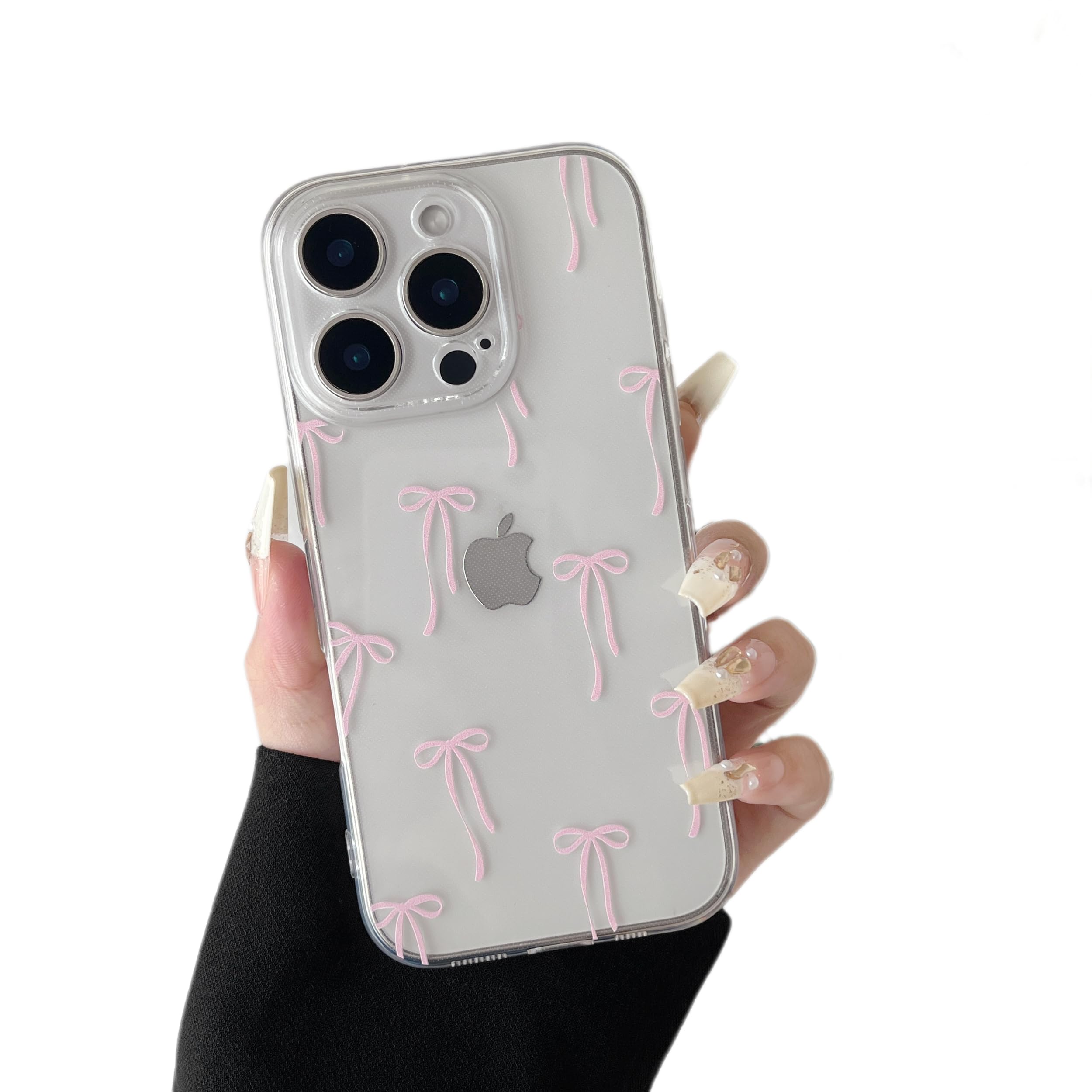 ZTOFERA for iPhone 15 Pro Max Case Clear,Cute Love Heart Ribbon Bow Tie Aesthetic Phone Case,Transparent Trendy Slim Soft Shockproof Protective Phone