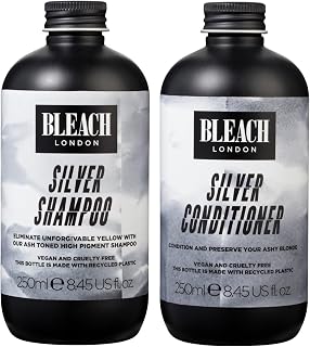 BLEACH LONDON Silver Shampoo 250 ml and Silver Conditioner 250 ml - High Pigmented Ashy Silver Rinse, Vegan Cruelty Free, colour Protected Clean, colour Depositing Toning Formula