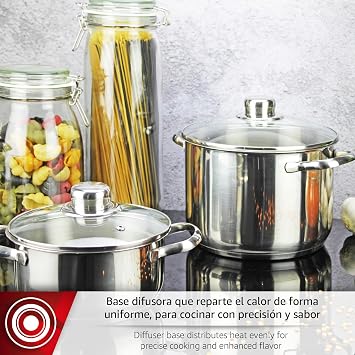 MAGEFESA Dux 7-Piece Stainless Steel Cookware Set, crafted from 18/10 stainless steel, suitable for all stovetop types, effortless clean, dishwasher safe
