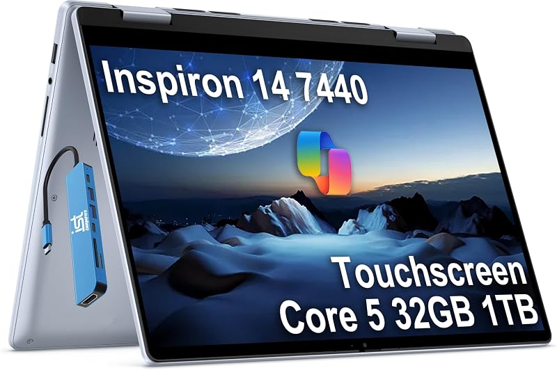 Inspiron 14 7440, portátil 2 en 1 de 14", Core 5 120U, DDR5 de 32 GB, SSD de 1 TB | Pantalla táctil FHD+, antideslumbrante, > Intel Ultra 5 125U, cámara web 1080p, CONCENTRADOR, retroiluminado, para diseñadores, creadores, estudiantes, Win 11 Pro