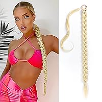 Vista 6 de HAIRCUBE Extensión de cabello sintético suave y natural para mujer, cola de caballo larga trenzada con banda elástica y banda elástica