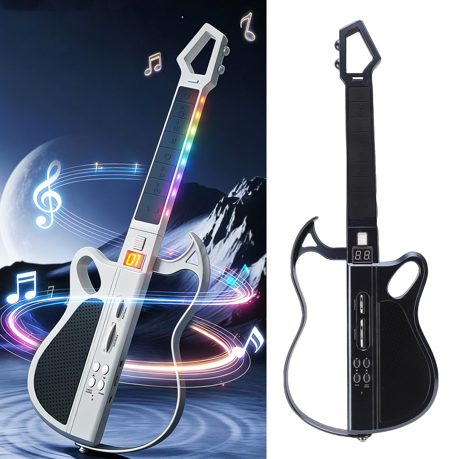 MAVIS LAVEN Kids Stringless Smart Guitar, Electric Musical Instrument with LED Lights and Rechargeable Battery, for Boys Girls Age 3 and Up (Black) — view 5