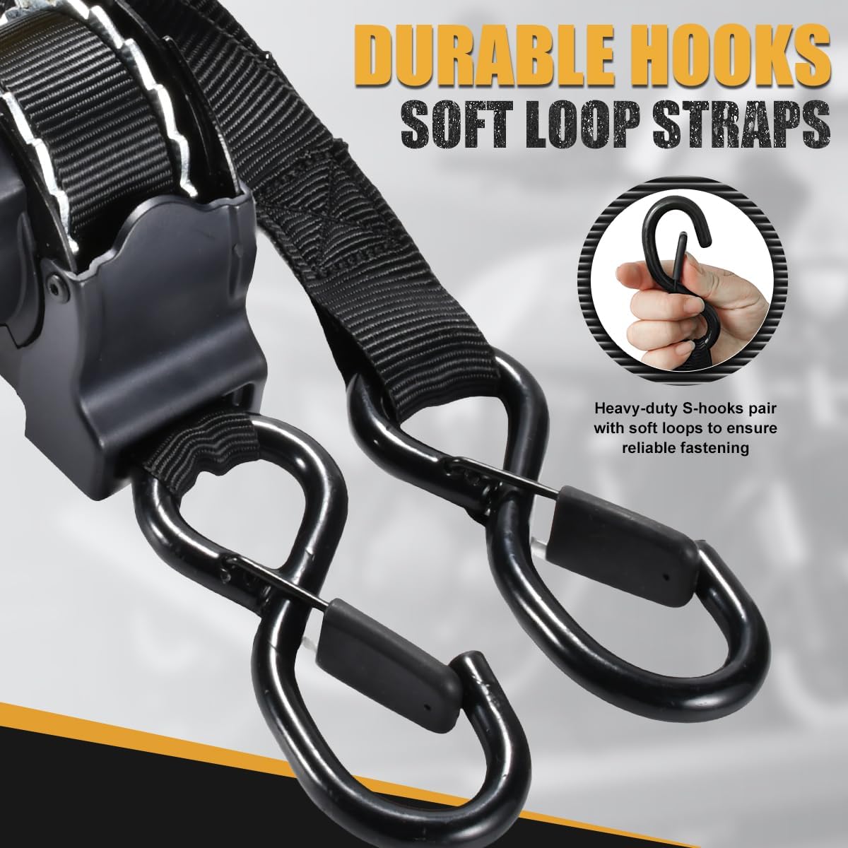 Retractable Ratchet Straps 1 Inch x 10 Feet 1,500lb Break Strength Heavy Duty Auto Self Retracting Tie Down Straps for Truck Cargo Trailer Motorcycle SUVs Black 4 Pack - Image 7