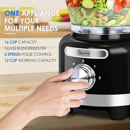 Miniatura 2 de Davivy Procesador de alimentos de 16 tazas, 9 en 1, multifunción, 3.8 L, para rallar queso, picar, emulsionar, triturar, rebanar, masar para uso