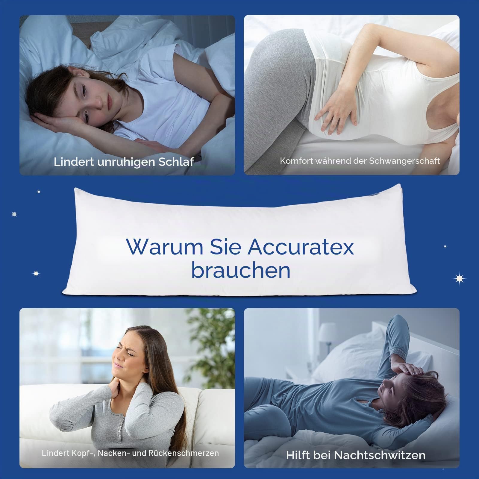 ACCURATEX Hybrid Memory Foam Seitenschläferkissen für Erwachsene, 51×137 cm | verstellbares Ganzkörperkissen, 100% Baumwollbezug mit Daunenalternative, zerkleinerter Memoryschaum Füllung, hautfreundlich