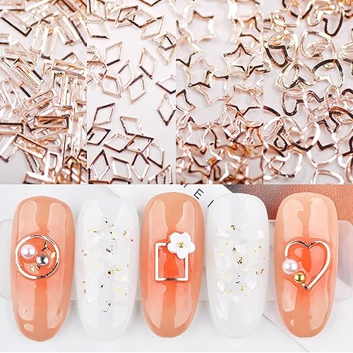 Miniatura 8 de Juego de 28 rejillas de metal dorado para uñas, múltiples formas remaches, accesorios de joyería de remaches, mezcla 3D, decoración de copos