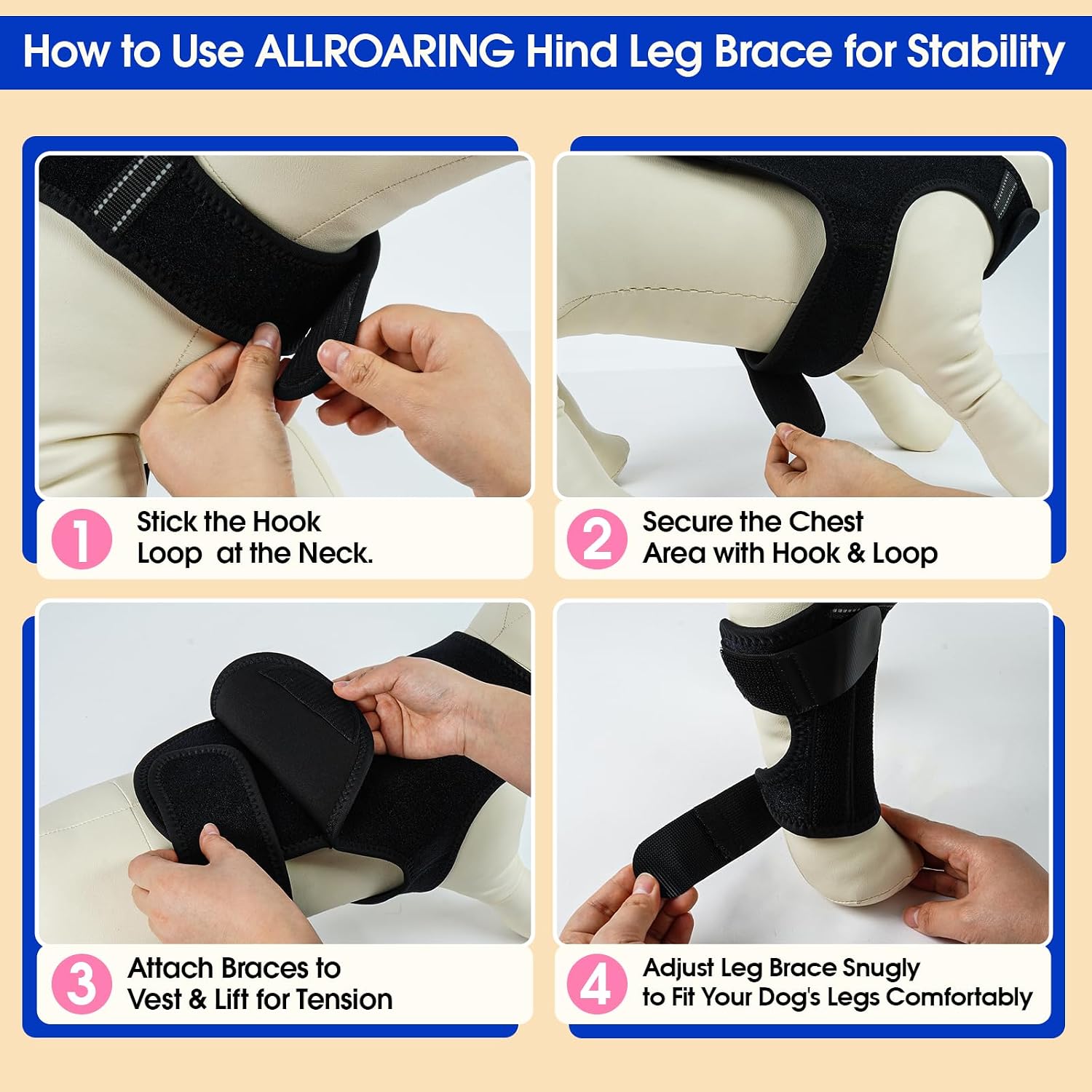 Allroaring Adjustable Dog Knee Brace for Small Dogs Doggy Reflective Torn ACL & CCL Hind Leg Support Dogs Leg Wrap to Relieve Arthritis and Joint Pain Pet Rear Leg Sleeve to Prevent Licking S Black