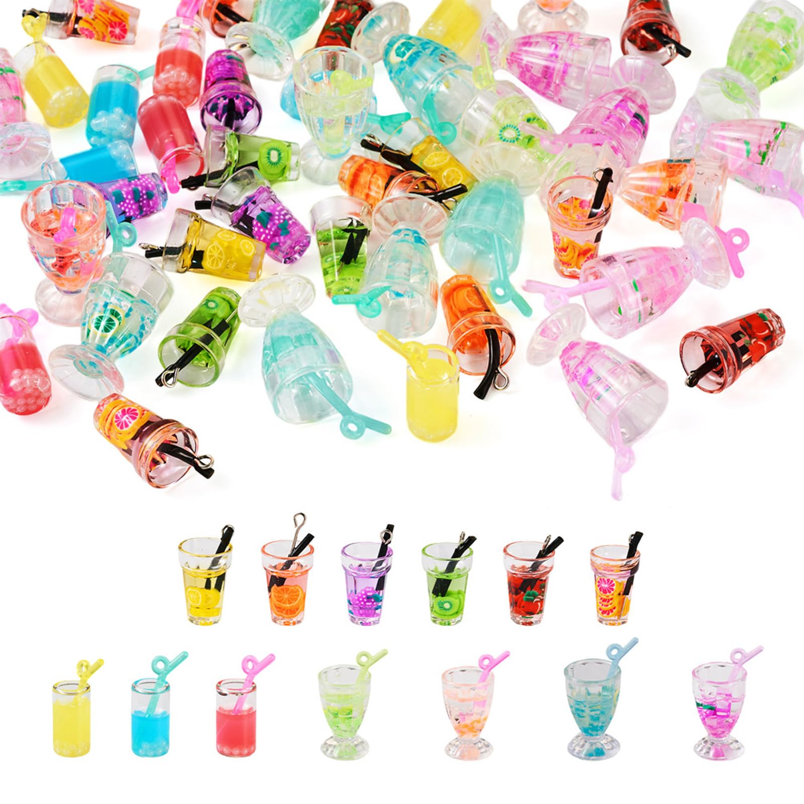 Craftdady 60Pcs Resin Drink Charms Luminous Bottle Juice Cup Glass Pendants Figurine Necklace Bracelet Earring Dangle for DIY Jewellery Making — image 1