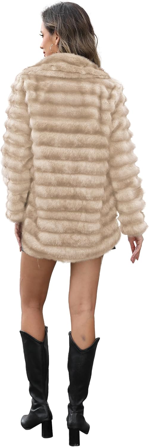Womens Faux Fur Coats Fuzzy Long Sleeve Winter Jacket Open Front Cardigan Top Fluffy Warm Outwear with Pockets - Image 5