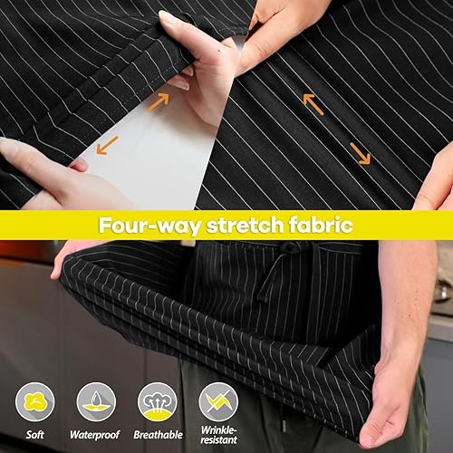 Miniatura 4 de ROTANET Delantal elástico a rayas para hombres y mujeres, delantales grandes a rayas grandes con bolsillos para cocina y cocina, impermeable