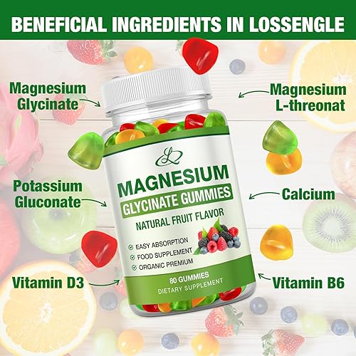 Miniatura 7 de Gomitas de glicinato de magnesio para adultos y niños, 600 mg, suplemento de magnesio y potasio de alta absorción para dormir, L-treonato de