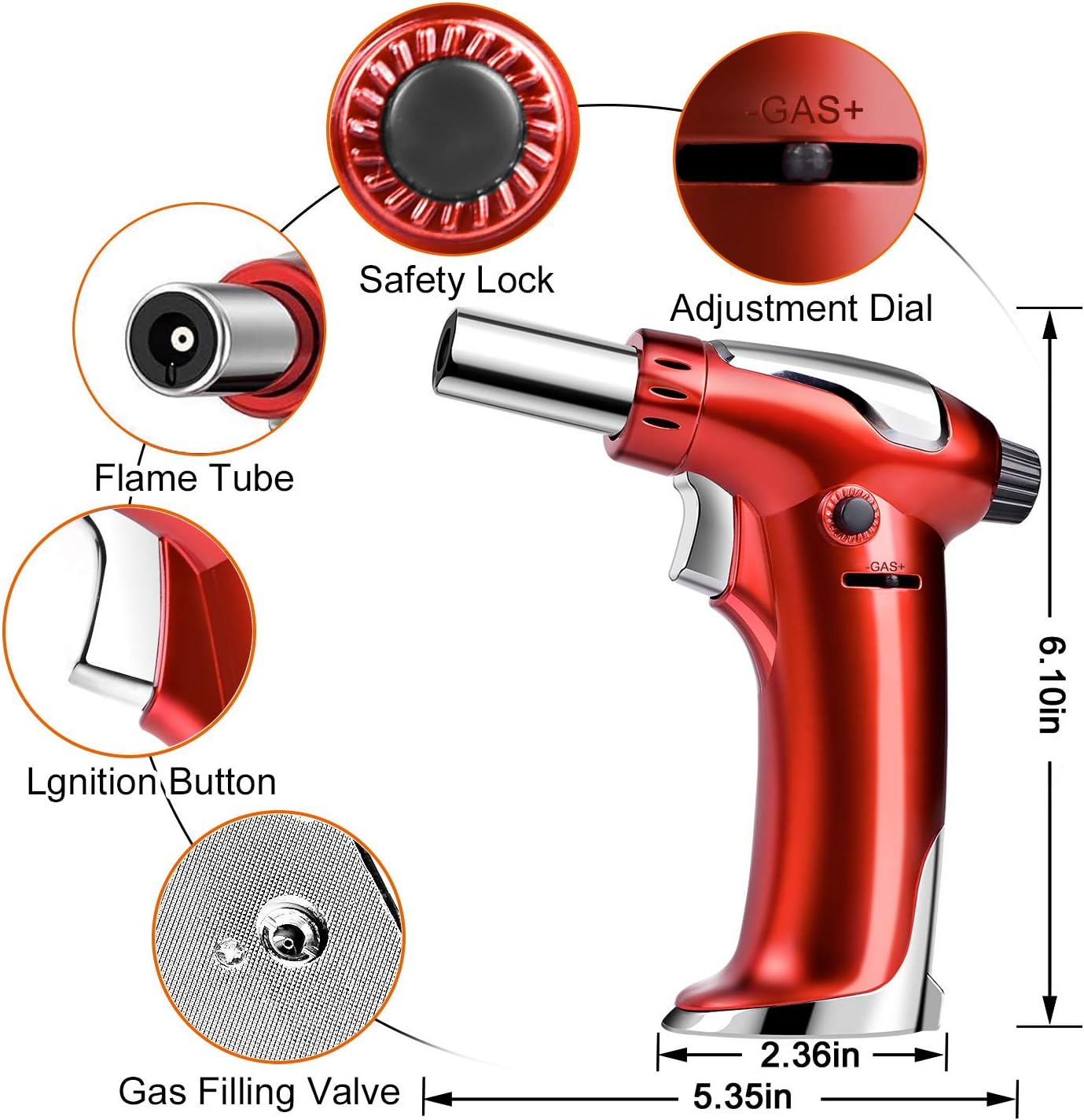 DYD Butane Torch, Culinary Torch Refillable Kitchen Cooking Torch Lighter with Safety Lock and Adjustable Flame for Baking Brulee Creme Cooking BBQ Crafts(Butane Gas Not Included)